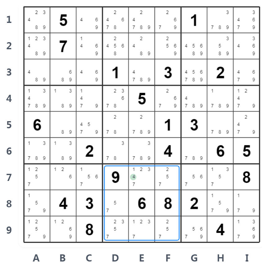 Hidden Single例-候補数字