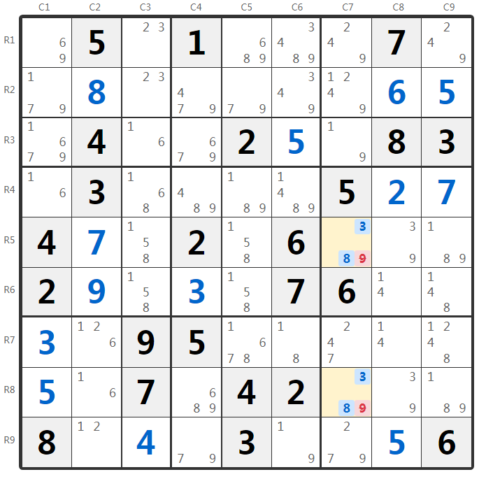 数独隠れたペア例-列分析